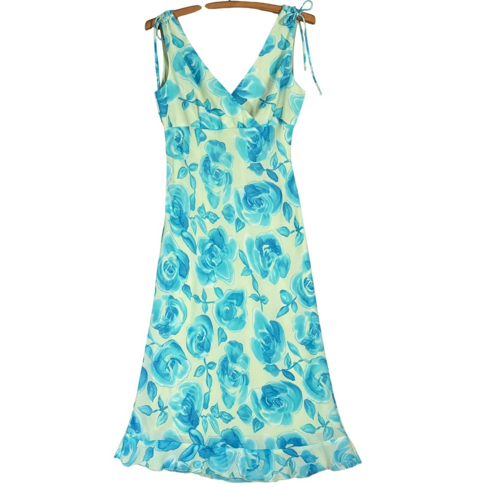 My Michelle Vintage Y2K Floral Rose Print Tie Shoulder Ruffle Midi Dress Fits S
